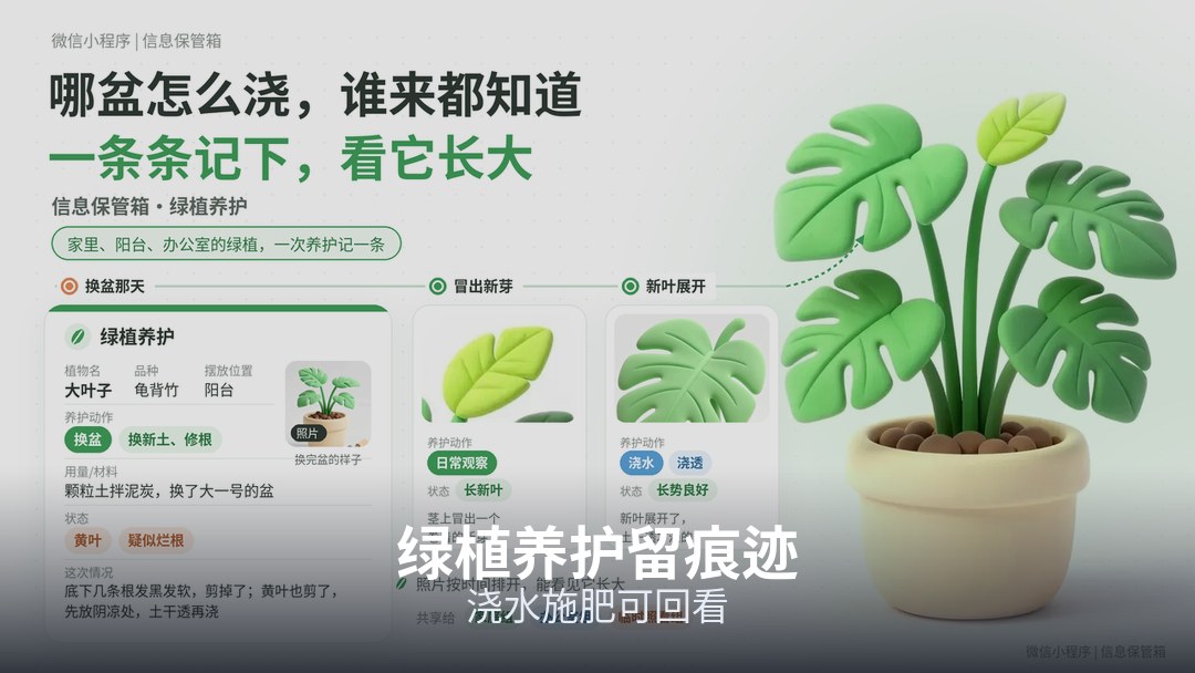 绿植浇水记录清清楚楚，避免缺水或浇成烂根